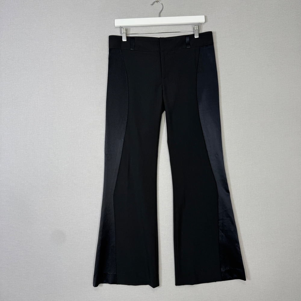 YA-YA Satin Tuxedo Trousers Womens 6 Black Low Rise Flare Dress Pants Y2K Luxury